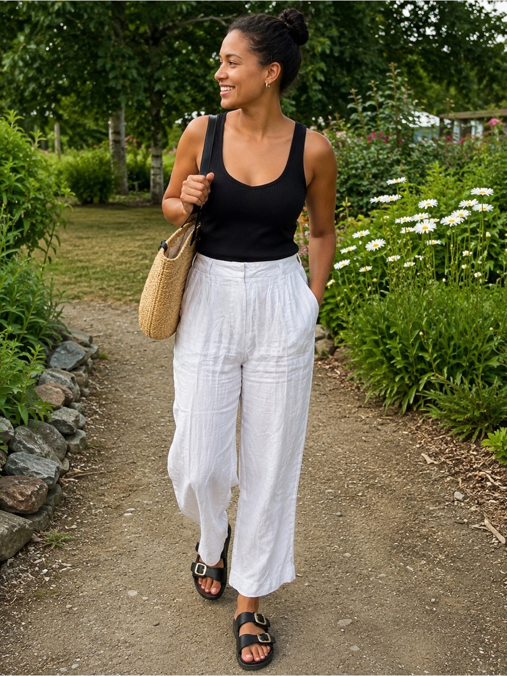 Forever 21 White Crinkle Wide Leg Pants High Rise Pleated Size Small
